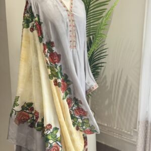 Grey and Yellow Silk Dupatta