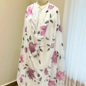 Floral fusion on flowing chiffon dopatta